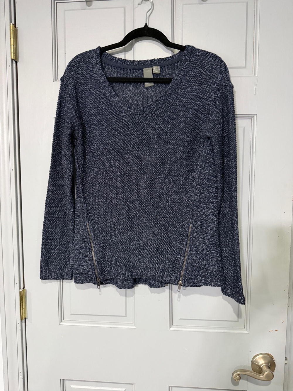 Quinn Navy Blue Marled Scoop Neck Sweater with Zip Details